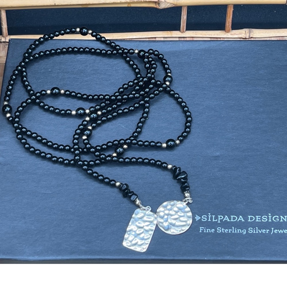 Silpada Black Onyx sterling silver Lariat Hammered silver